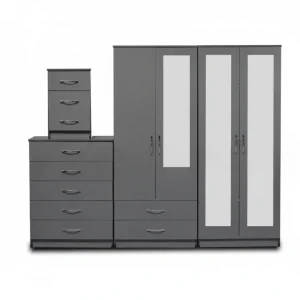 2-Full, 1-Half Mirror 4 Door Wardrobe Set (Assembled)