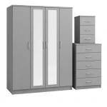 2-FULL CENTER MIRROR 4 DOOR WARDROBE SET (Assembled) - Image 5