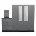 2-HALF MIRROR WITH 4-BOTTOM DRAWERS 4 DOOR WARDROBE SET (Assembled) - Image 4