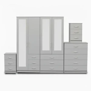 1-Full 2-Half Mirror 4 Door Wardrobe Set (Assembled)
