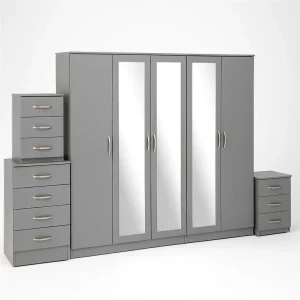 3-Full Mirror 5 Door Wardrobe Set (Assembled)