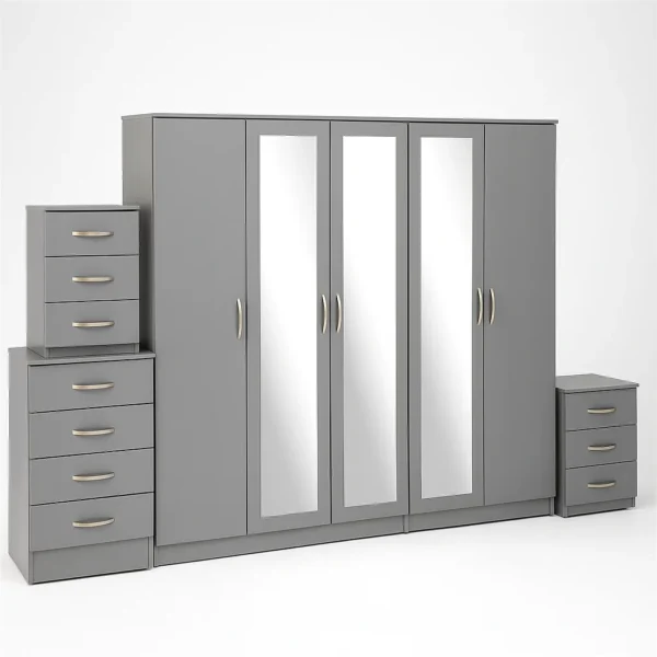 20251012_2246_Matte-Grey-Wardrobe-Showcase_remix_01k7crdbtve7b8m2d417kbcyaj-600x600-1.webp 3-Full Mirror 5 Door Wardrobe Set (Assembled)