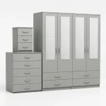 4-HALF MIRROR 4 DOOR WARDROBE SET (Assembled) - Image 2