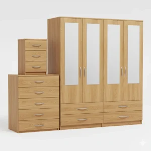 4-Half Mirror 4 Door Wardrobe Set (Assembled)