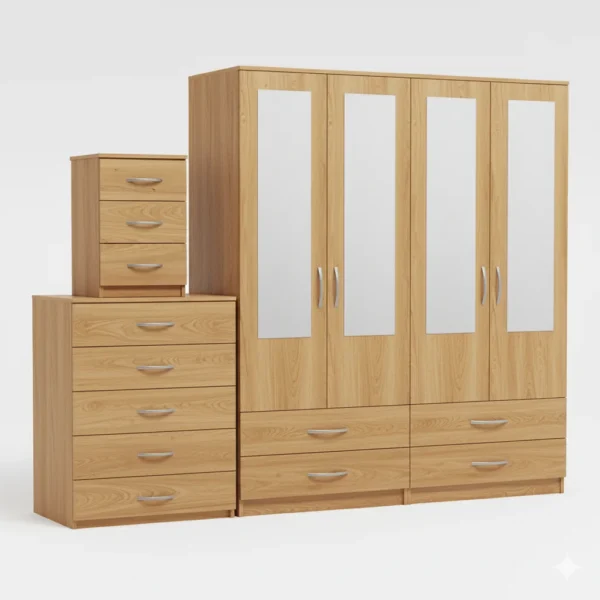 4-Half Mirror 4 Door Wardrobe Set (Assembled)