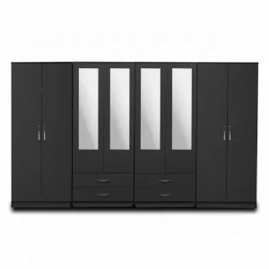 4-Half Mirror with 4-Bottom Drawers 8 Door Wardrobe (Assembled)