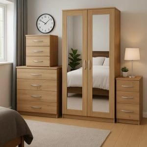 2-Full Mirror 2 Door Wardrobe Set (Assembled)