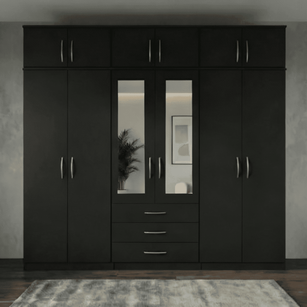 2-Half Mirror 6 TopBox 6 Door Wardrobe (Assembled)