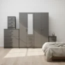1-HALF MIRROR 4 DOOR WARDROBE SET (Assembled) - Image 11