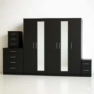 2-Full Mirror 5 Door Wardrobe Set (Assembled)
