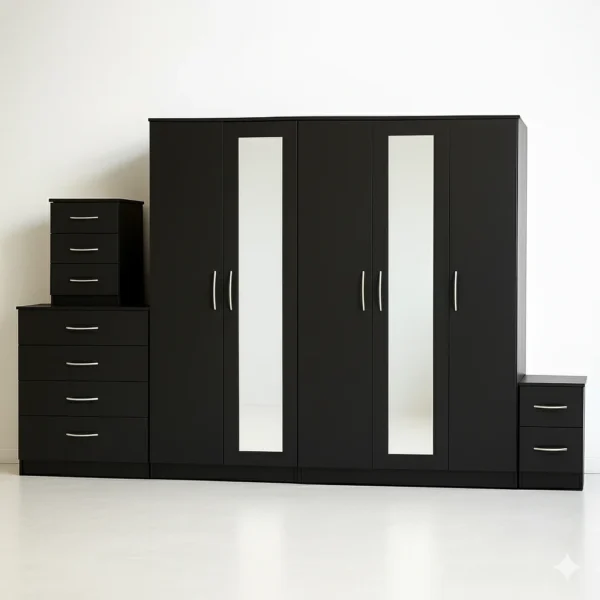 2-Full Mirror 5 Door Wardrobe Set (Assembled)