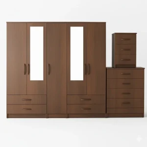 2-Half Mirror 5 Door Wardrobe Set (Assembled)