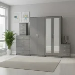 2-FULL MIRROR 4 DOOR WARDROBE SET (Assembled) - Image 5