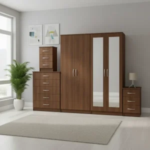2-Full Mirror 4 Door Wardrobe Set