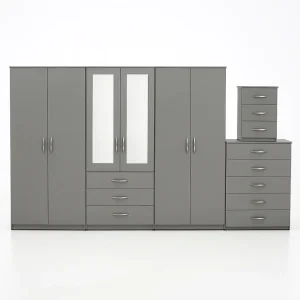 2-Half Mirror 6 Door Wardrobe (Assembled)