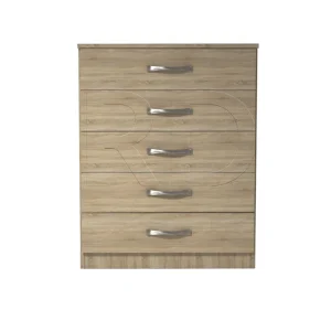 Ready assembled classic 5 drawer chest oak