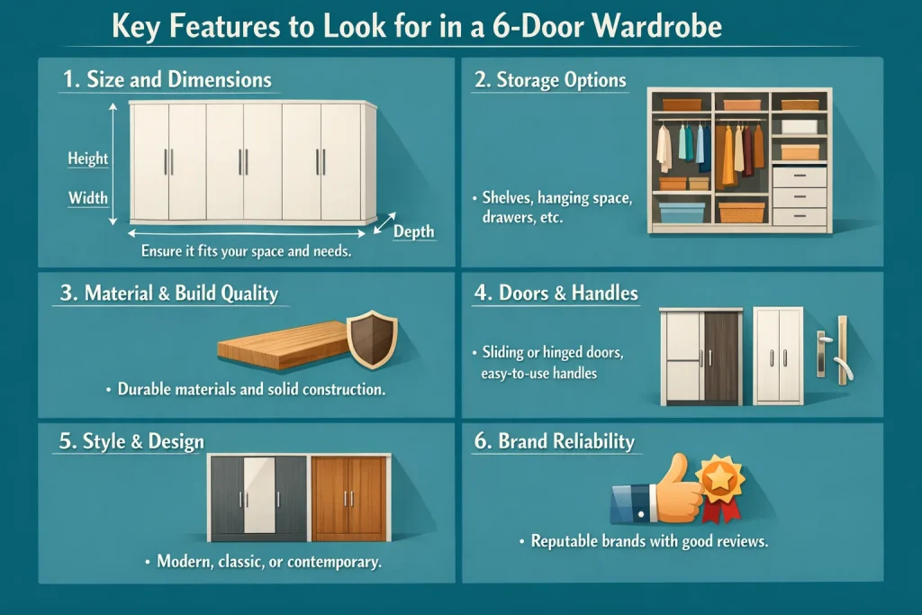 visual representation of Key Features to Look for in a 6-Door Wardrobe