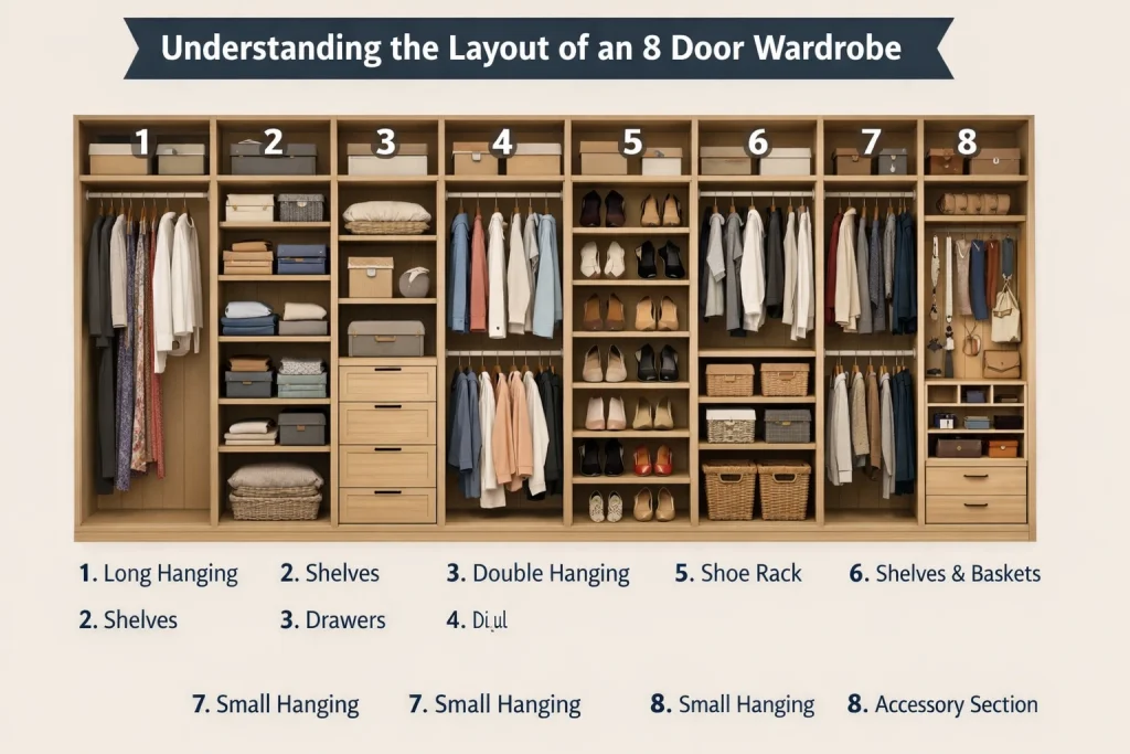 modern 8 door wardrobe design UK