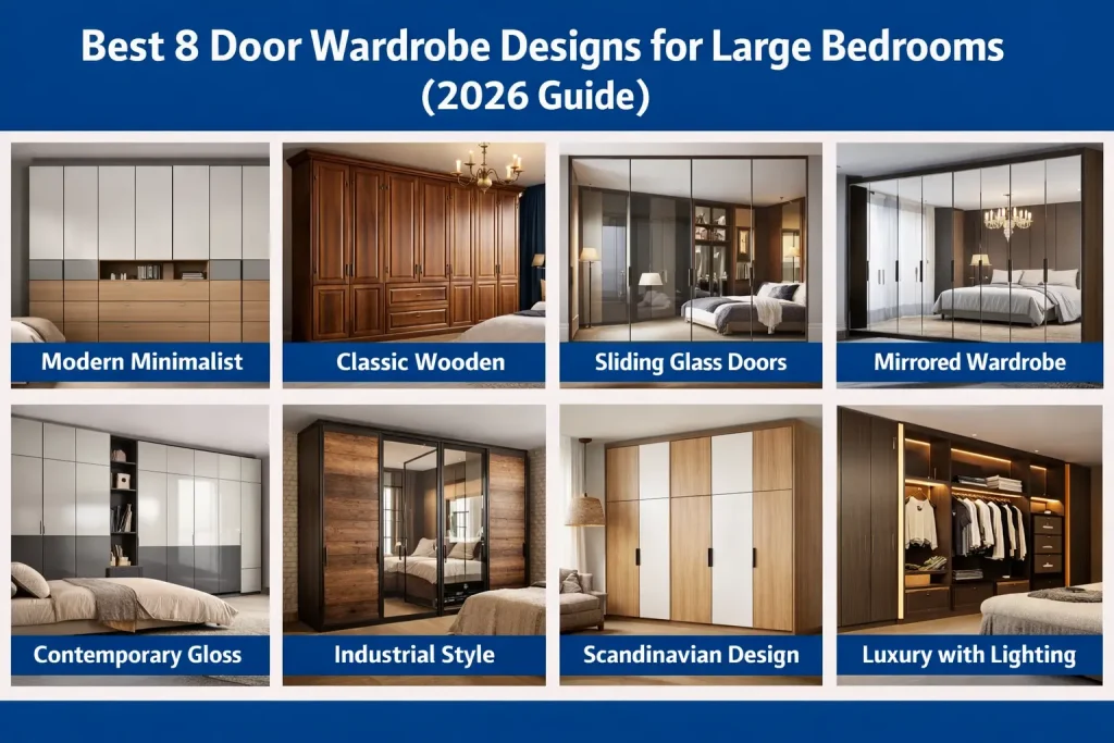 8 door wardrobe design for large bedrooms