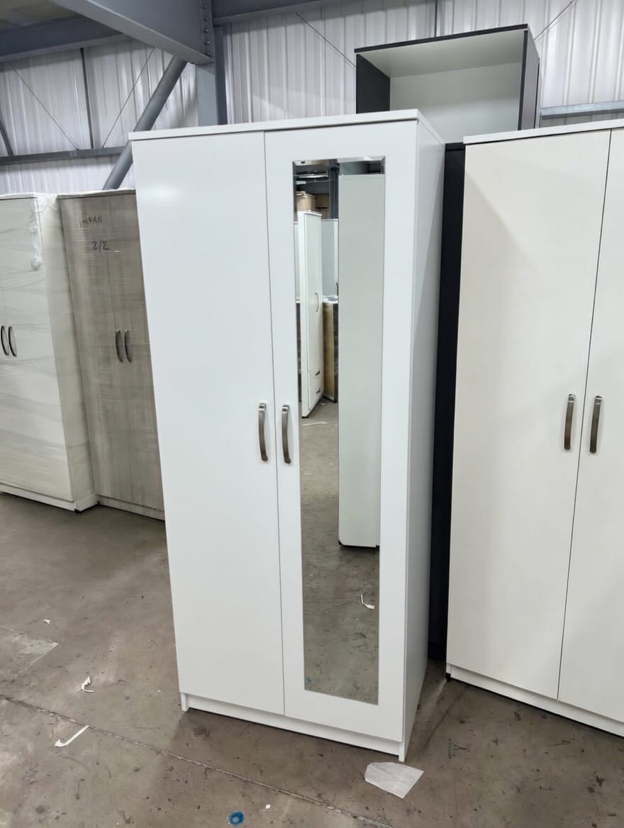 IMG_8758 Double Door Wardrobe with Mirrored, Classic Ready Assembled 2 Door Closet - Image 1